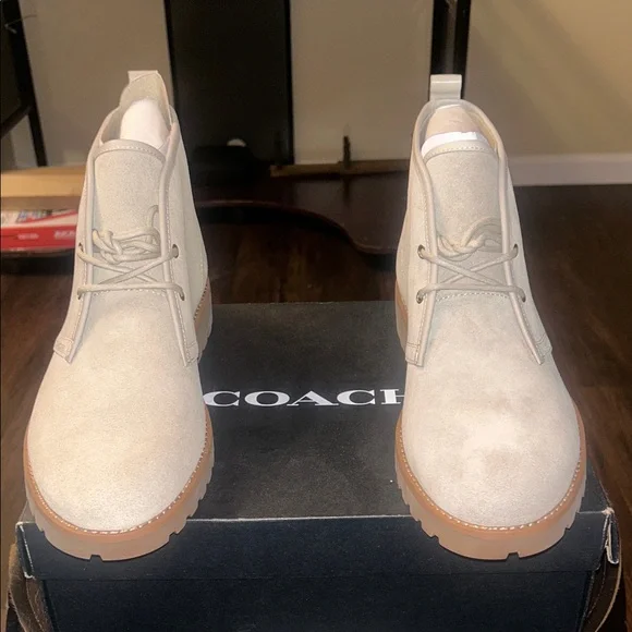 Coach Taupe Suede Lace-Up Boots men display picture 3